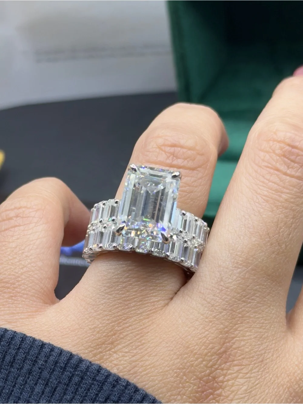 30cttw big emerald cut vvs1 color D Moissanite eternity wedding set